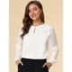 thumbnail image 2 of Top de la blusa de la oficina del trabajo del cuello del ojo de la cerradura de las mangas largas semi transparentes de la gasa elegante de las mujeres blanco M, 2 of 6