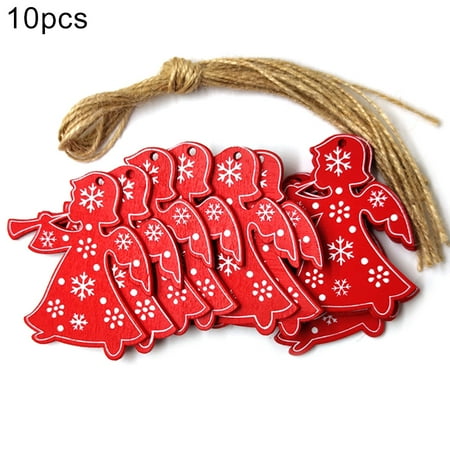 

Farfi 10Pcs Wooden Angel Flute Snowflake Print Hole Hanging Pendant Home Party Decor