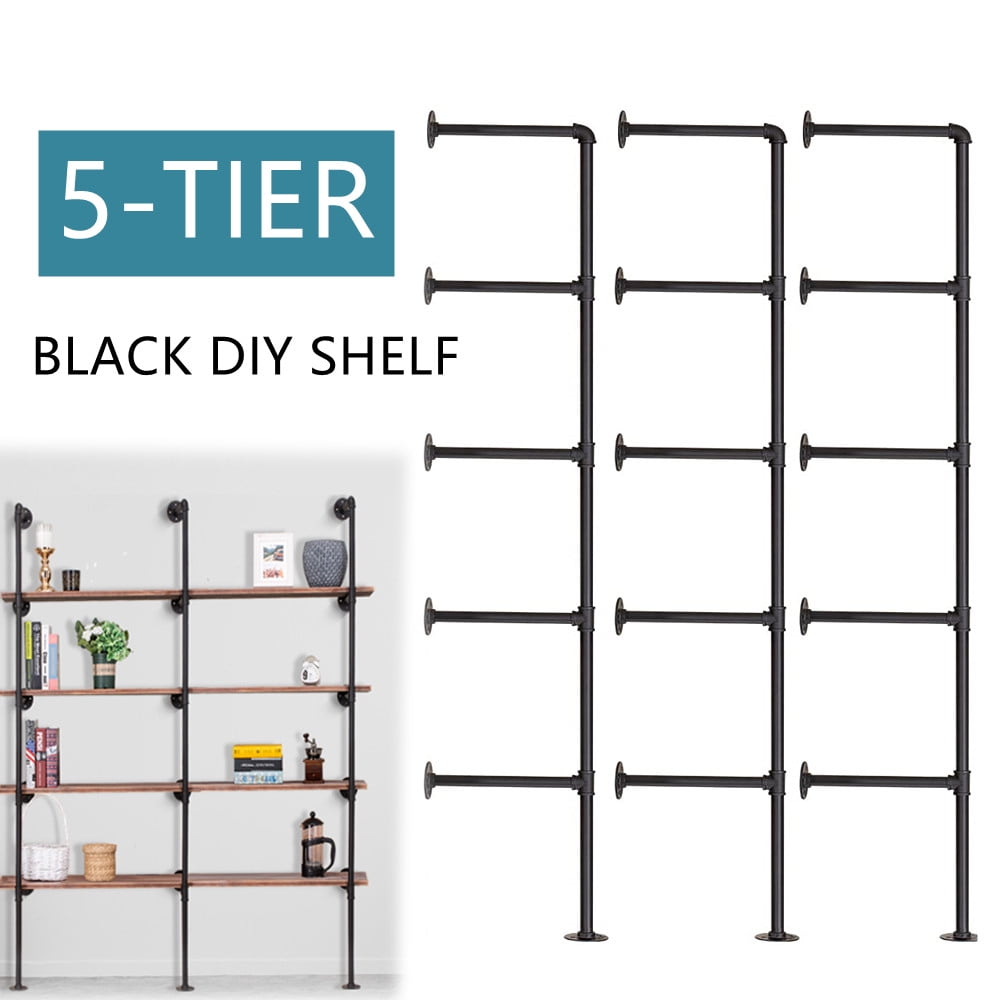 Industrial Shelves Wall Mounted 5 Tiered Rustic Metal Floating Shelves DIY Open Bookshelf for