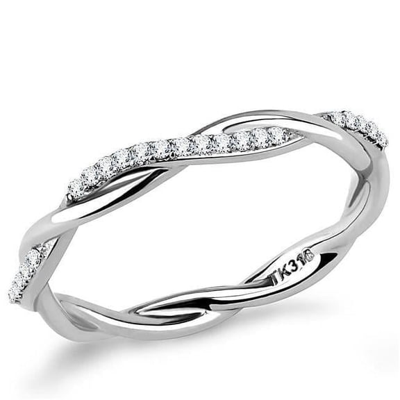Women High Polished Stainless Steel Ring with AAA Grade CZ in Clear - Size 10