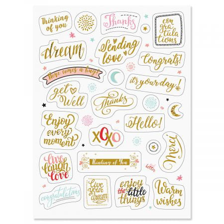 Foil All Occasion Words Stickers - 52 Metallic Stickers on two 8-1/2