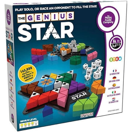 The Genius Star - Toy of The Year Award Winning Family Board Game. 165,888 Possible Puzzles by Filling in Colored Shapes with Blockers to Complete A Star! Golden Star Twist!