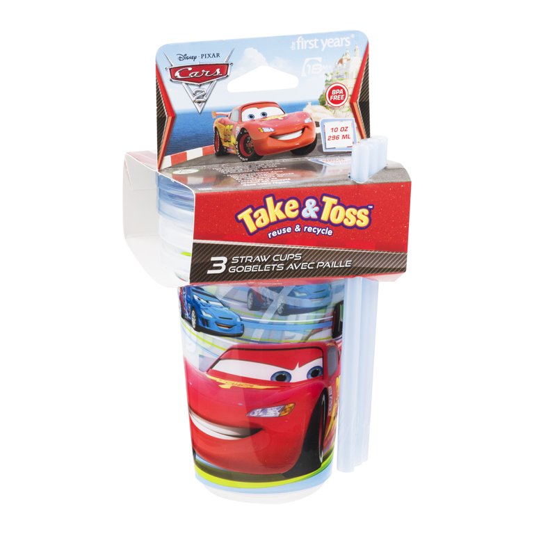 First Years Take & Toss Straw Cups, Disney Pixar Cars 2, 10 oz, 18M+ - 3 cups