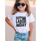 thumbnail image 1 of Happy Labor Spring and Summer Cute Cartoon Funny Letter T-shirt for Girls, Casual Round Neck Short Sleeve Tee for Children, 1 of 6