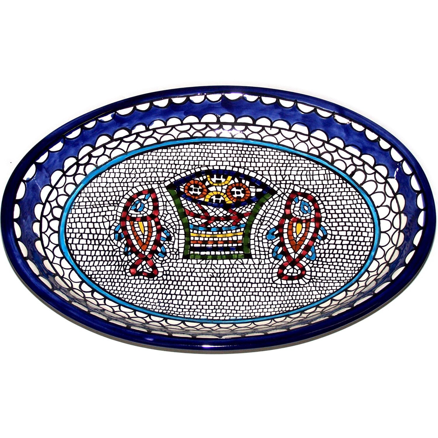 Large Tabgha or Fish and Bread multiplication miracle Armenian ceramic Bowl 
