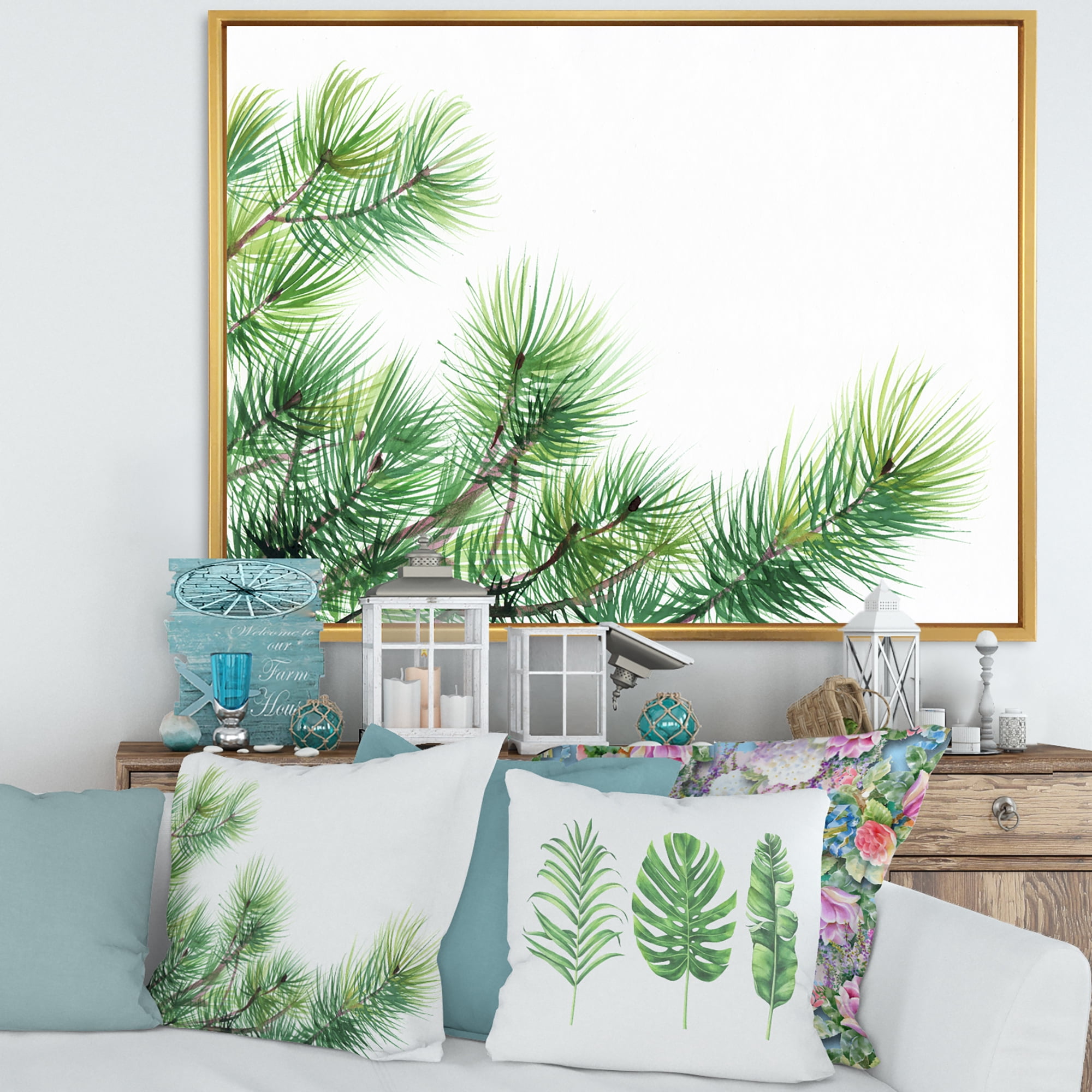 Designart 'Close Up Pine Tree Branches' Traditional Framed Canvas Wall Art Print