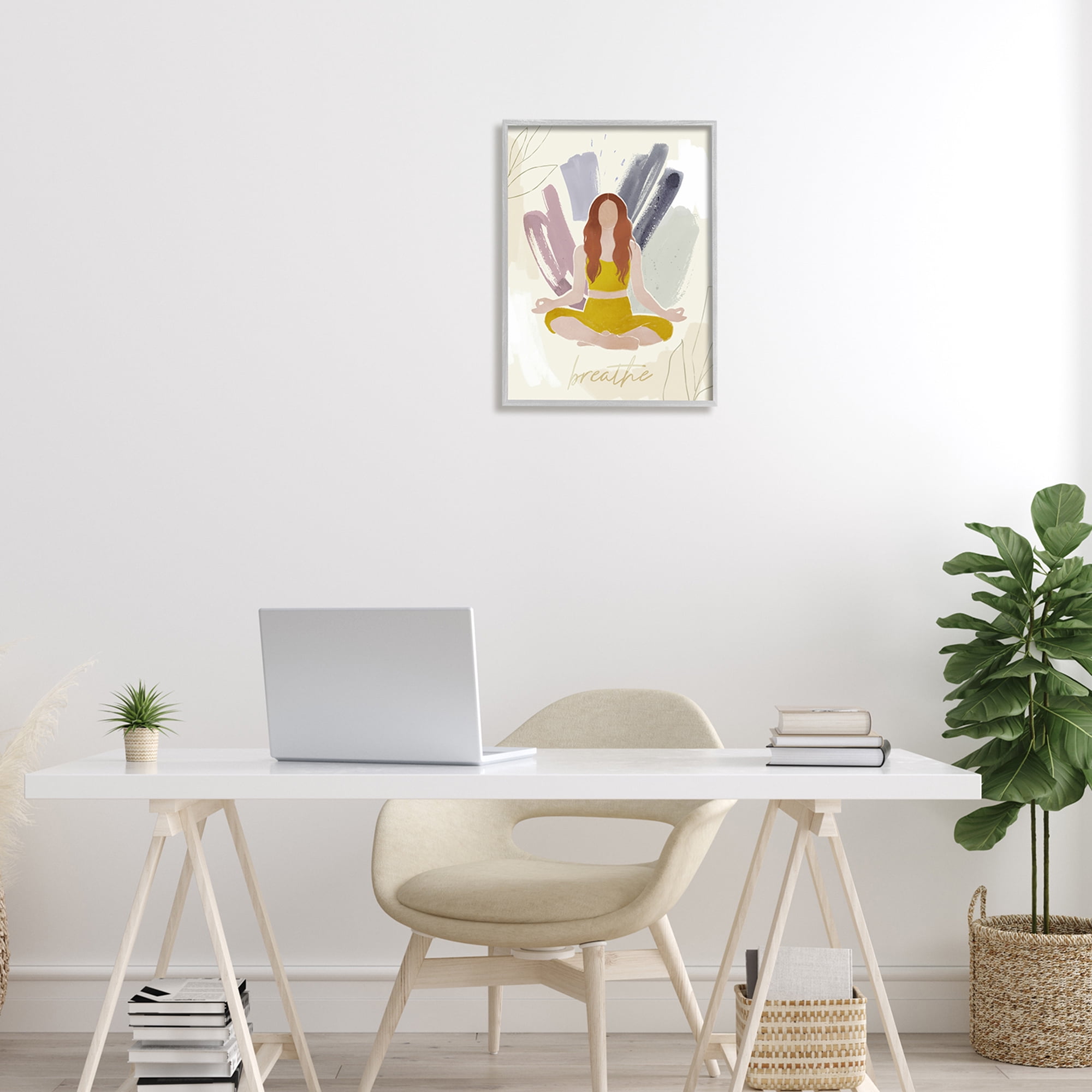 Stupell Industries Abstract Person Meditating Yoga Breathe Text Botanicals , 16 x 20, Design by Victoria Barnes