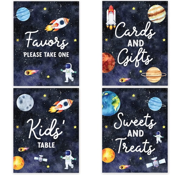 Koyal Wholesale Outer Space Birthday Party Sign Bundle Set, 4-Pack 8.5x11