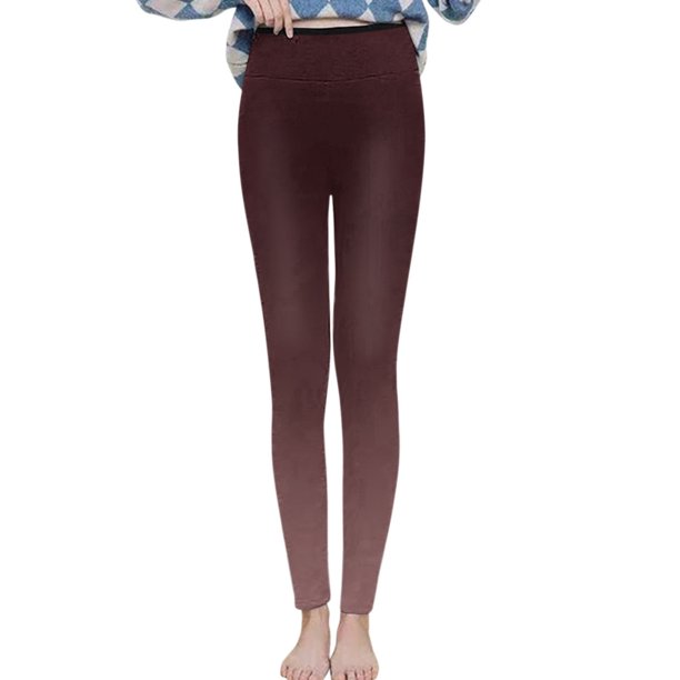 Gibobby Leggings de cintura alta Leggings adecuados para mujer Pantalones casuales Elástico de cintura alta Patrón retro Impreso Forro polar Capris Termal Longitud total, invierno(Vino, M)