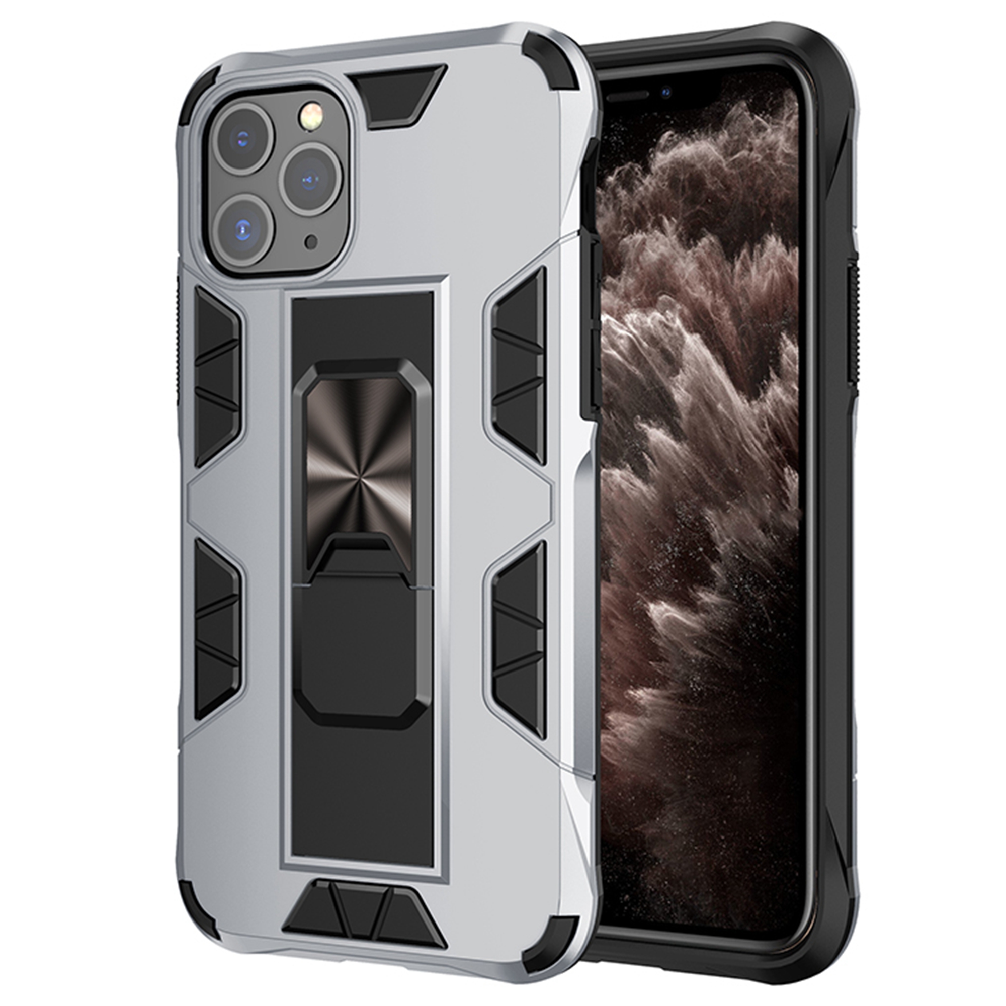 Dteck For Apple Iphone 11 Pro 5 8 Inch Case Rugged Hybrid Armor Shockproof Dual Layer Protective Ring Kickstand Magnetic Car Holder Cover Case Without Car Mount Bracket Silver Walmart Com
