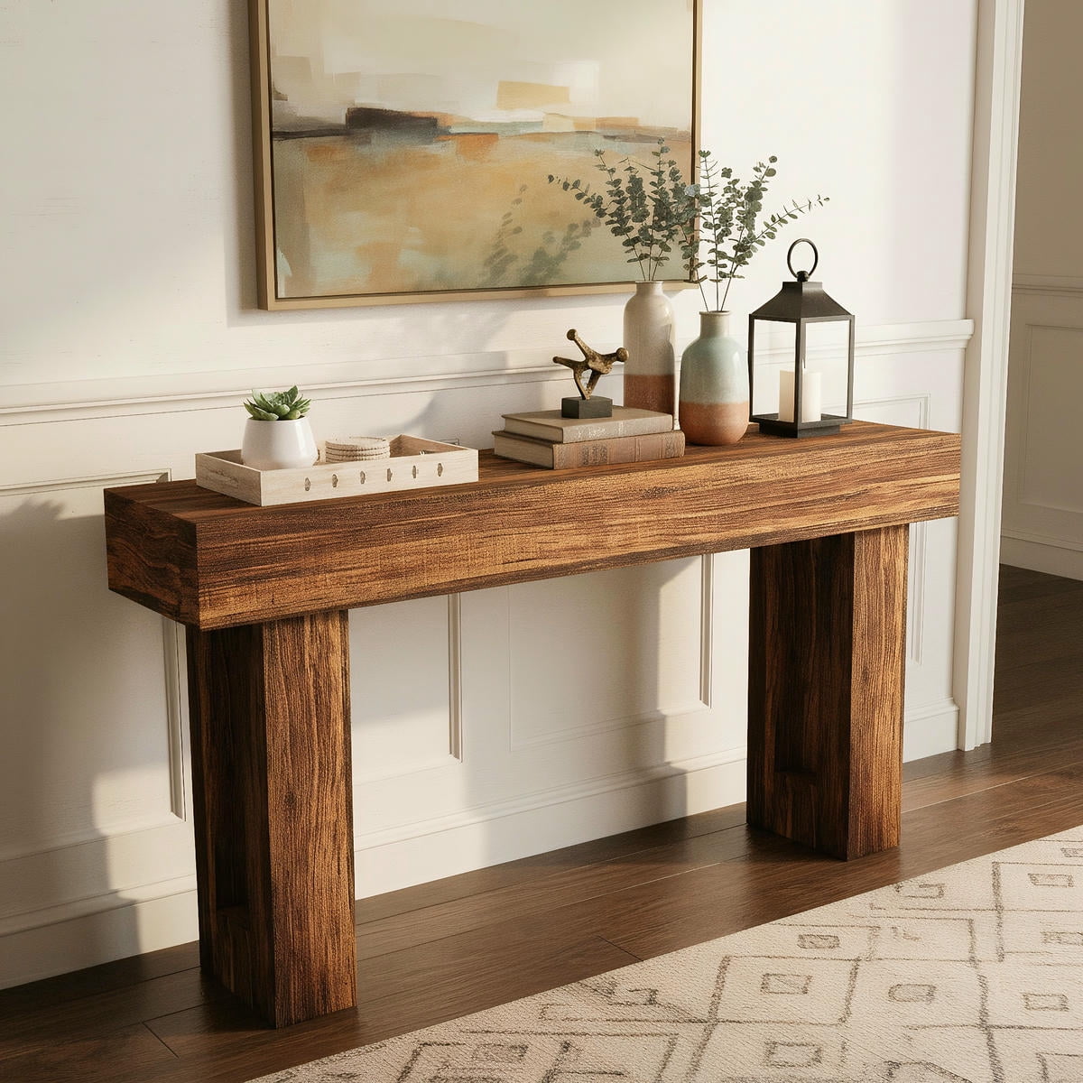 Topcobe 63-Inch Console Table, Farmhouse Wooden Sofa Table Entryway Table, Modern Furniture for Indoor, Living Room, Brown