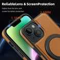 thumbnail image 7 of Allytechgroup Magnetic Case for iPhone 14 Plus, Built-in Invisible 360° Rotatable Kickstand, Compatible with MagSafe, PU Leather Slim Shockproof Protective Phone Case Cover, Brown, 7 of 7