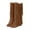 Yellow, variant on Womens Fringe Knee High Boots Cowboy Wide Calf Round Toe Walking Riding Dress Long Boots