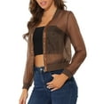 thumbnail image 4 of INSPIRE CHIC Women's Long Sleeves Zip Up See Through Lightweight Bomber Jacket M Brown, 4 of 7