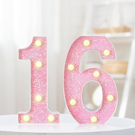 8.7In 16th Birthday Decorations Gifts for Her Light Up Numbers Decorative Sign for 16th Birthday Wedding Work Anniversary Backdrop Table Wall Decor(Shining )