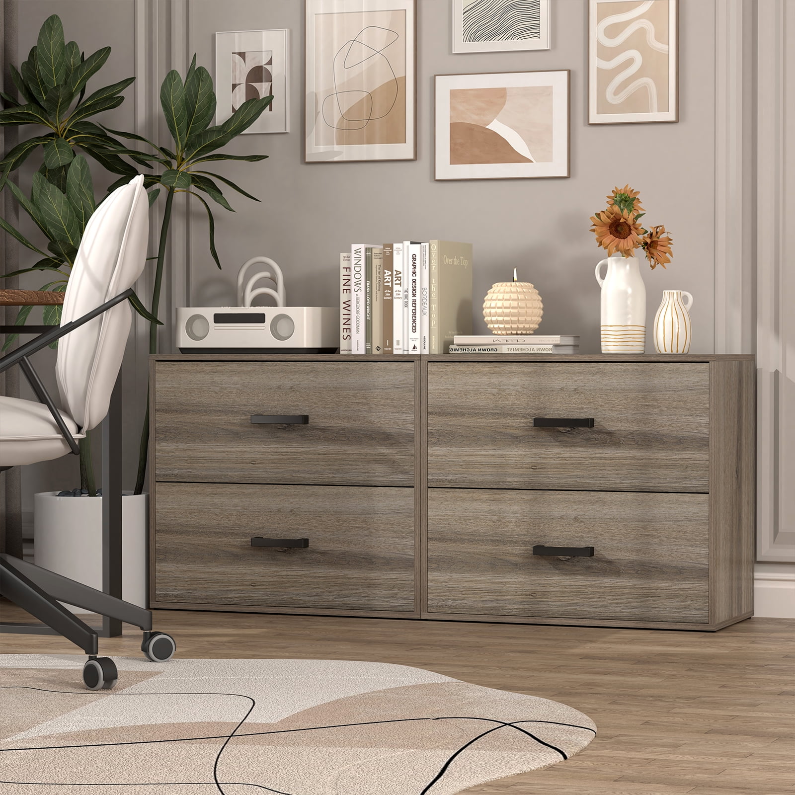 NICEGDLT2-Drawer Lateral File Cabinet,Filing Cabinets for Home Office,Wood Lateral File Cabinet with Handles for Letter Size,Gray 27.56" W x 14.57" D x 24.02" H