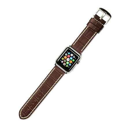 Apple Watch Strap - Panerai Style Alligator Grain Watch Band - Brown - Fits 42mm Series 1 & 2 Apple Watch [Black