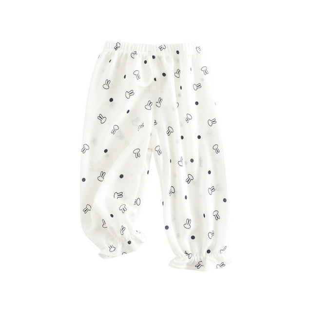 IROINID Clearance Boy Girl Pants Summer Summer Pants Cotton Linen Strap Rabbit Print Mosquito Proof Pants,White