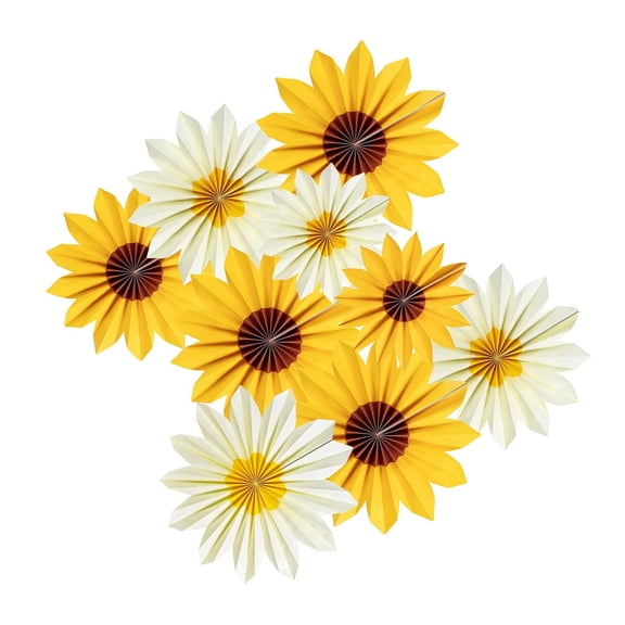 Sunflowers Theme Paper Fan Party Wall Decors 9PCS Easy Install Classroom Nursery Ornament