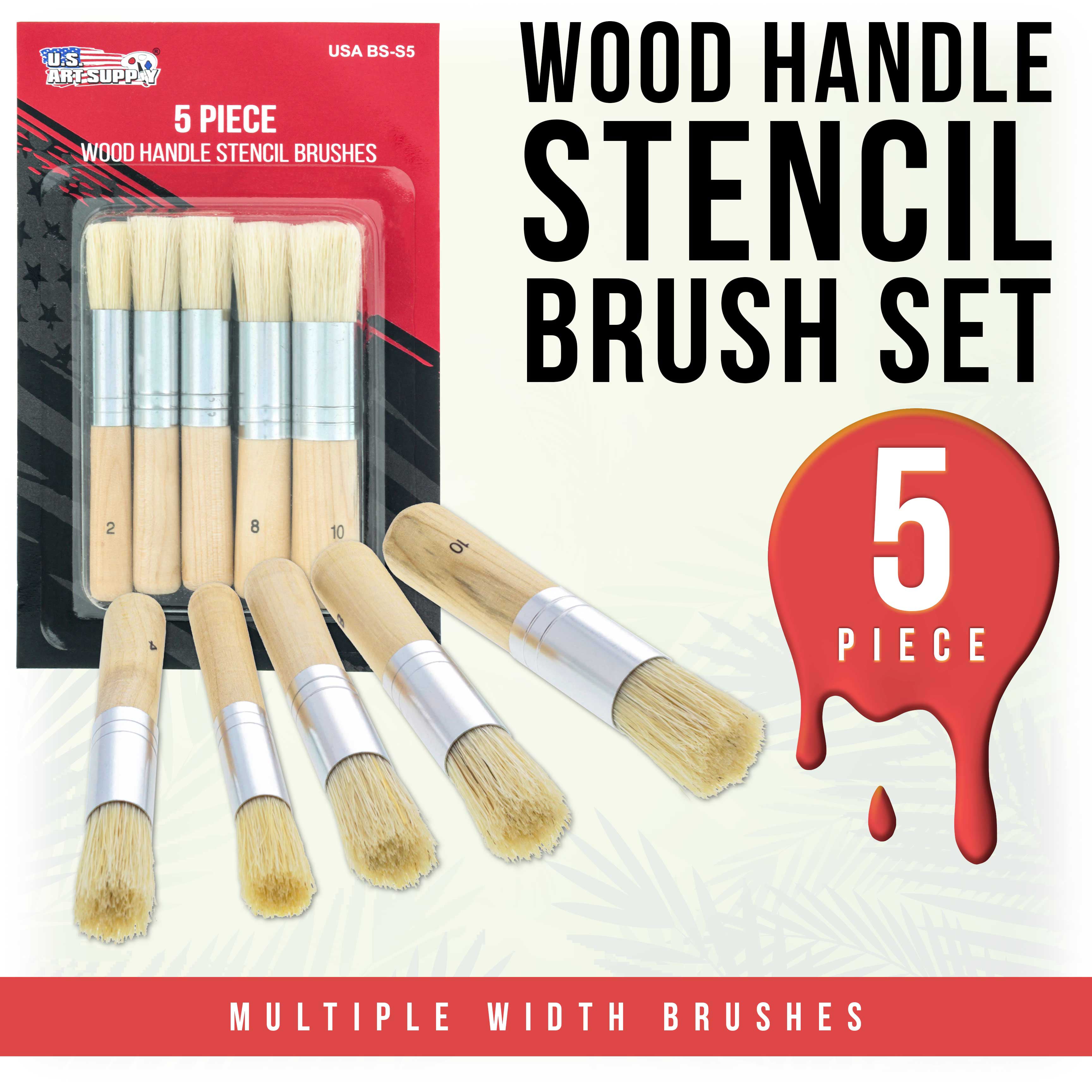 DIY Art Crafts Stencil Paint Brushes Natural Bristle Brushes for Painting Set of 6 Stencil Brush Wooden Stencil Brush 