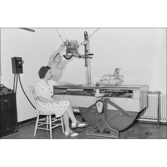 24"x36" Gallery Poster, registered nurse adjusts the X-Ray machine in Koppers Coal Company, Kopperston, West Virginia 1946