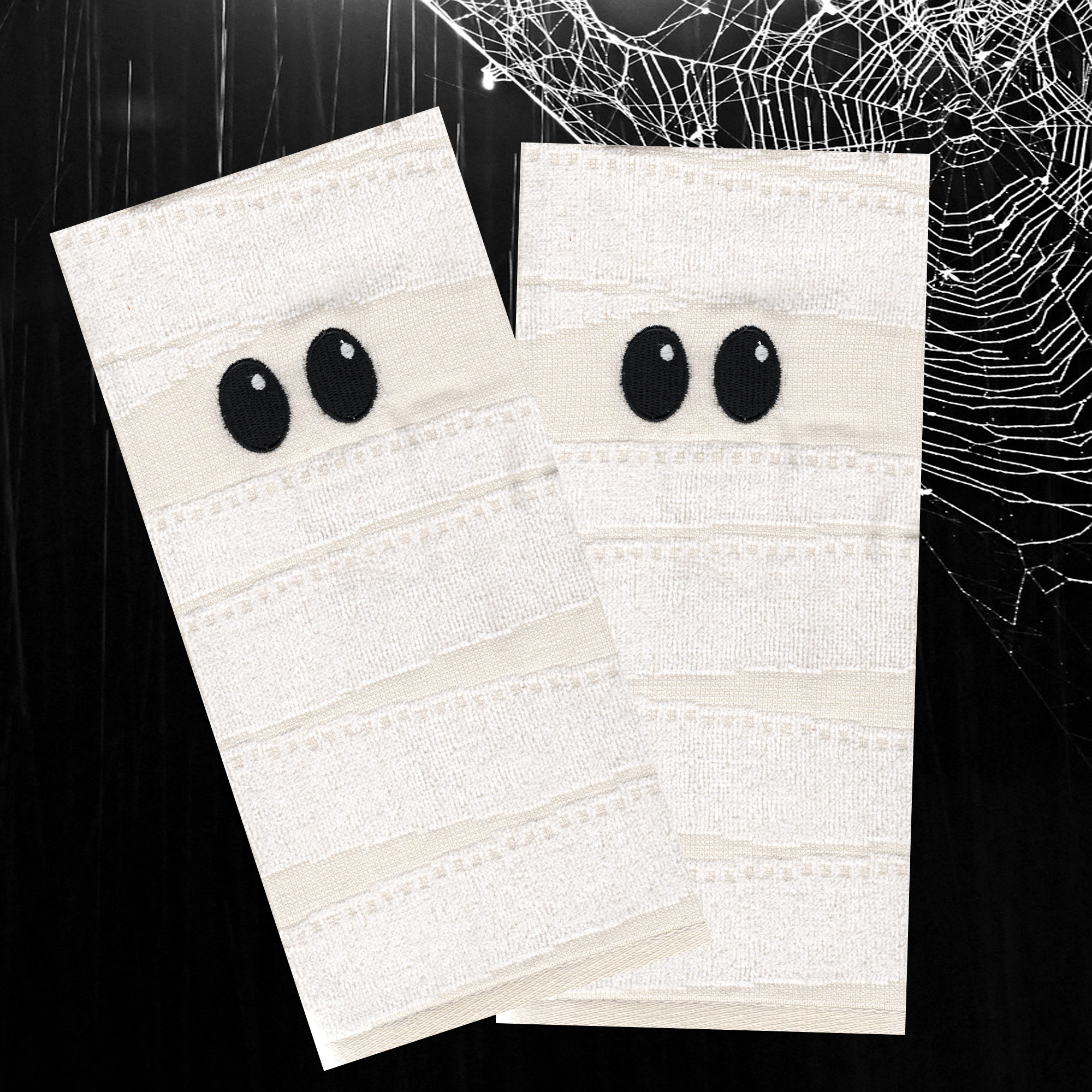 Celebrate Halloween White Bath Hand Towels Mummy 2 Piece Set
