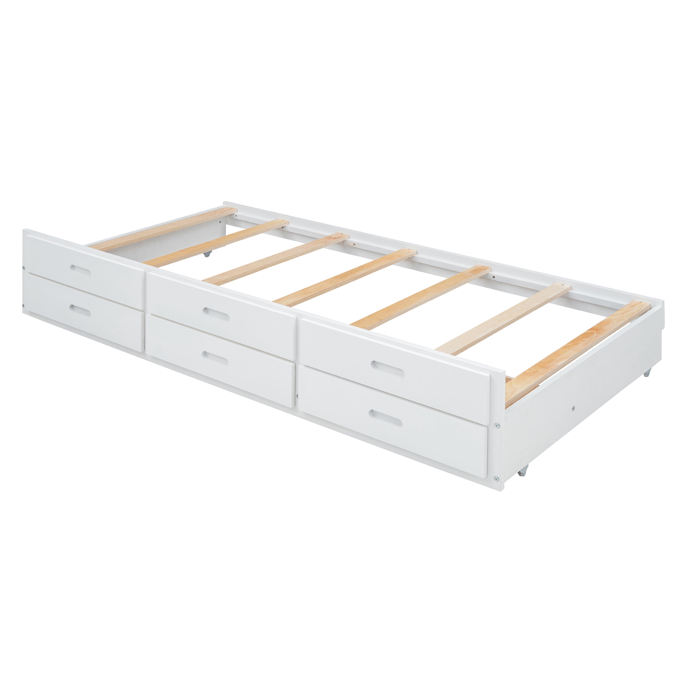 Noble House Twin Size Wooden Bed with Trundle, Drawers, Storage Headboard and Outlets, White