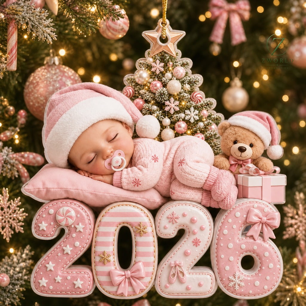 Pink First Christmas 2026 Ornament Baby Holiday Keepsake