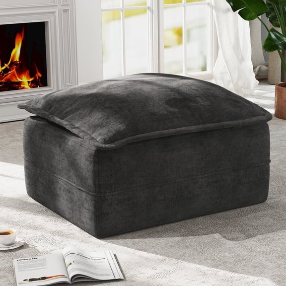 Hobestluk Rectangular Cloud Memory Foam Ottoman, Comfy Footrest with Removable Cover, Perfect for Living Room Bedroom Office, Dark Grey
