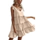 thumbnail image 4 of Txlixc, vestido informal de verano para mujer, vestido acampanado de Color sólido sin mangas con cuello en V y volantes, vestido plisado para fiesta en la playa, ropa de calle Txlixc  Estilo de ocio, 4 of 8
