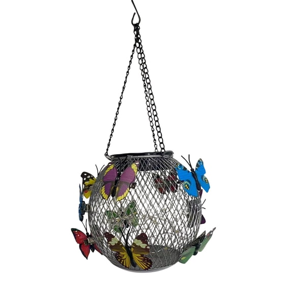 12.4 Inch Garden Hanging Light, Round Butterfly Decorative Ball Lantern, Outdoor Hanging Night Light for Garden, Patio, Yard Decor