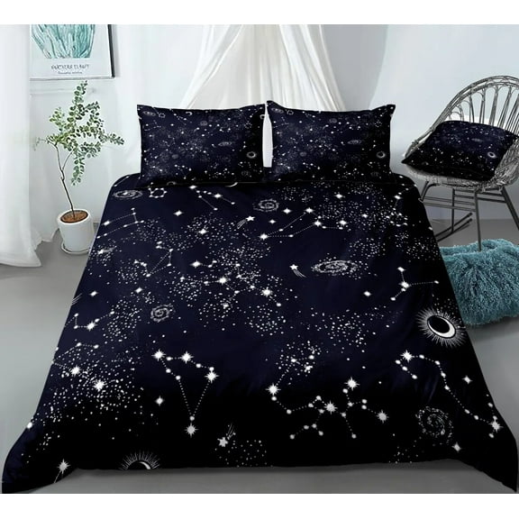 Stars Bedding Set Night Sky Kids Boys Duvet Cover Set Dark Blue Home Textiles Galaxy Bedclothes Men Women Soft Quilt Cover