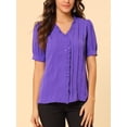 thumbnail image 6 of INSPIRE CHIC Women's Ruffle V Neck Puff Sleeve Blouse Button up Casual Tops M Purple, 6 of 8