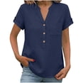 thumbnail image 1 of Hecho para Más Camisa Mujeres Cuello en V Suelto Ajuste Botón Sólido Abajo Blusas Manga Larga Casual Tops de Verano, 1 of 9
