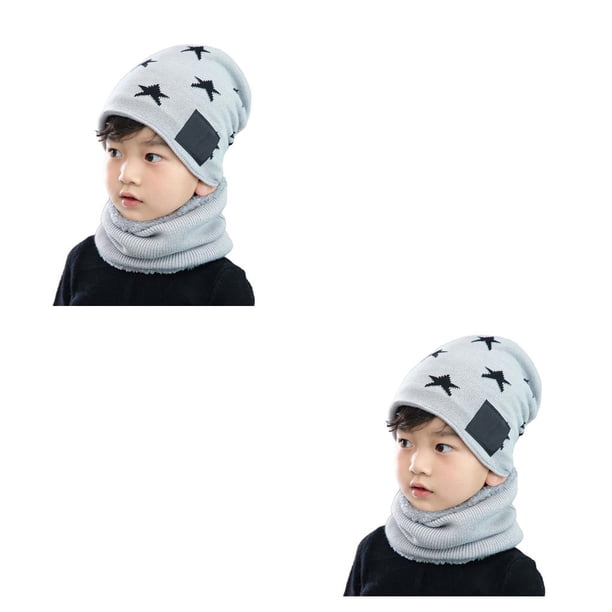 Minnieouse Sombrero de invierno para niños Kit de calentador de cuello para niños Estrella de cinco puntas Ciclismo de pesca gris claro 2piezas