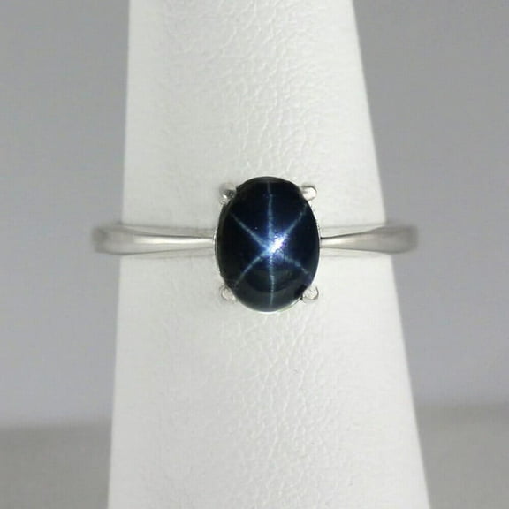 Blue Star Sapphire Oval cut gemstone engagement ring 925 sterling silver ring