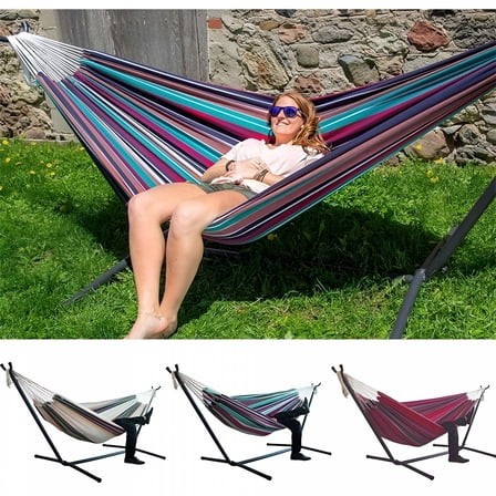LAMIRO Thick Hammock, Comfortable and Durable Striped Hammock Without Stand, Large Hammock Bed for Outdoor and Indoor