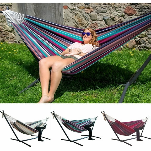 LAMIRO Thick Hammock, Comfortable and Durable Striped Hammock Without Stand, Large Hammock Bed for Outdoor and Indoor
