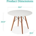 thumbnail image 3 of 35.5in Round Dining Table, Compact Mid-Century Modern Table for 2-4, Home, Kitchen, Apartment w/Beech Wood Legs, Metal Frame - White, 3 of 8