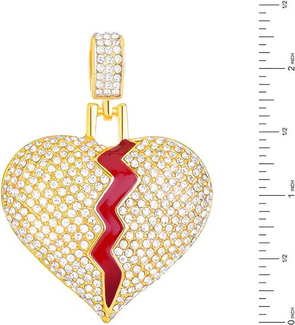Hip Hop Luxury Iced Gold Tone Broken Heart Pendant 24" Tennis Chain Necklace THC 16875 G