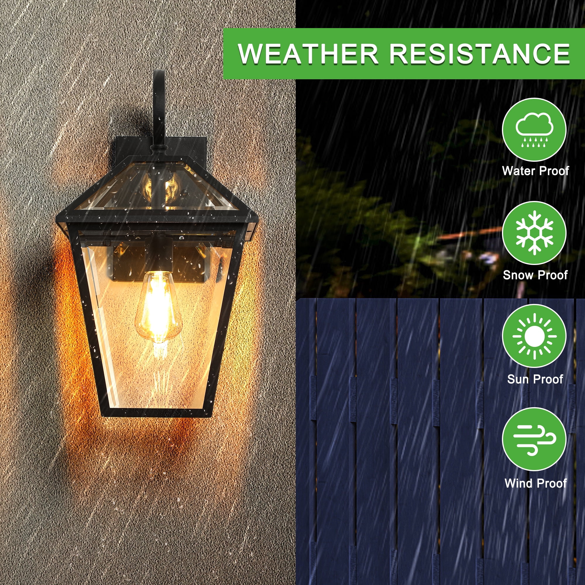 Outdoor Wall Lanterns Set of 2 10 Inch, Black Finish Weatherproof Wall Sconce with Clear Glass for Porch, Black