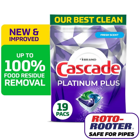 Cascade Platinum Plus Dishwasher Pods, Dishwasher Detergent Soap Tabs, Fresh, 19 Count