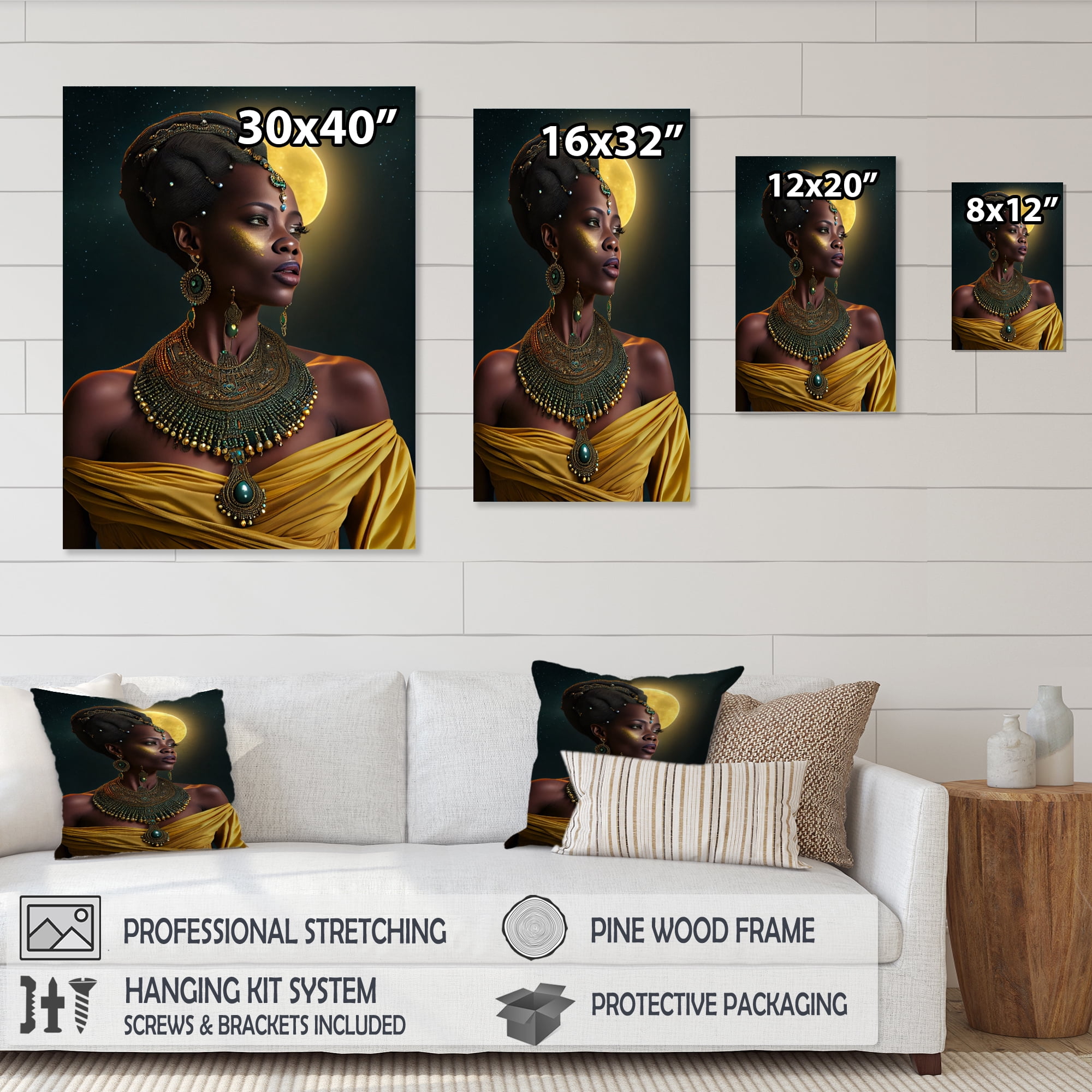 Designart Emerald Queen African Woman Under Moon I Canvas Wall Art