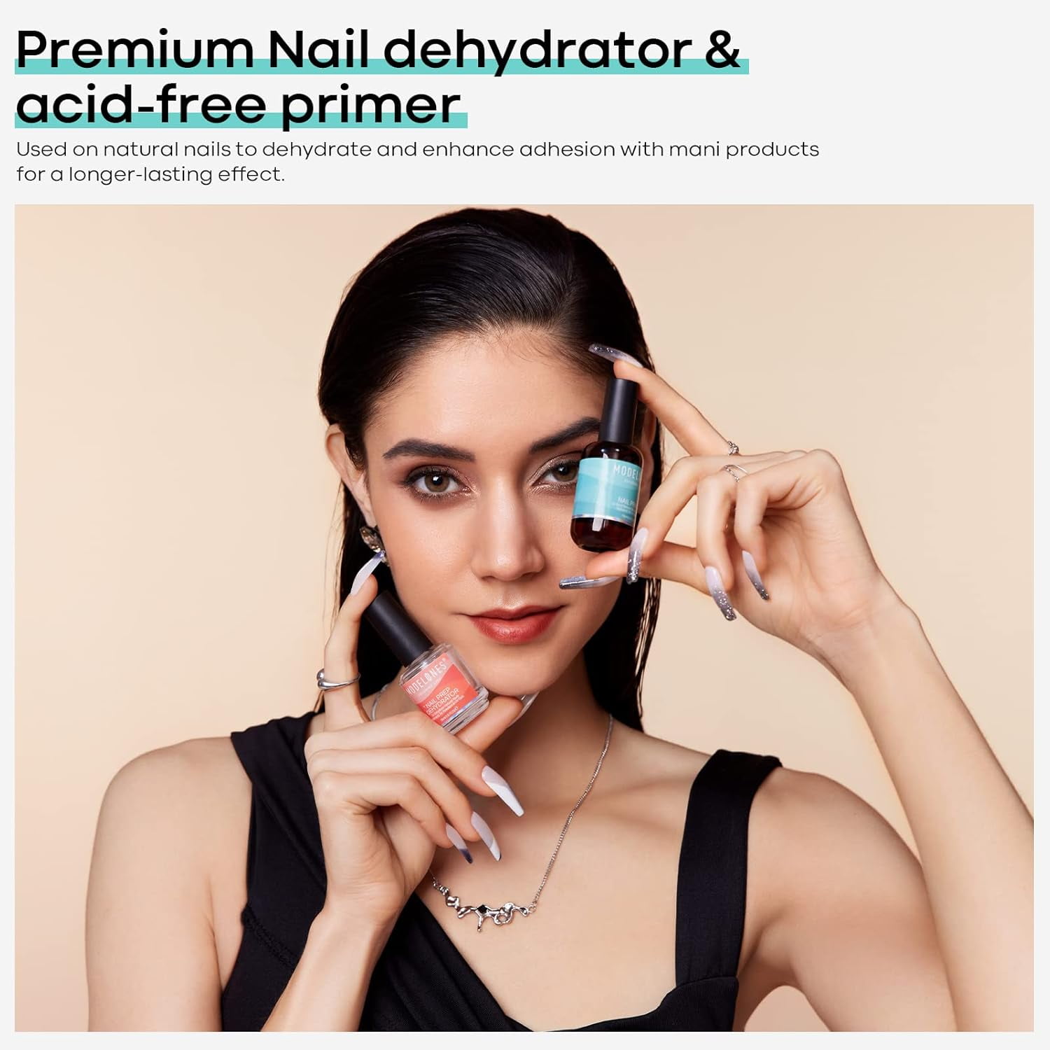 modelones 15 ml Nail Dehydrator and Primer, Acid Free Natural Nail Prep Dehydrate & Bond Primer Kit, Hema-Free Acrylic Nail Supplies Primer