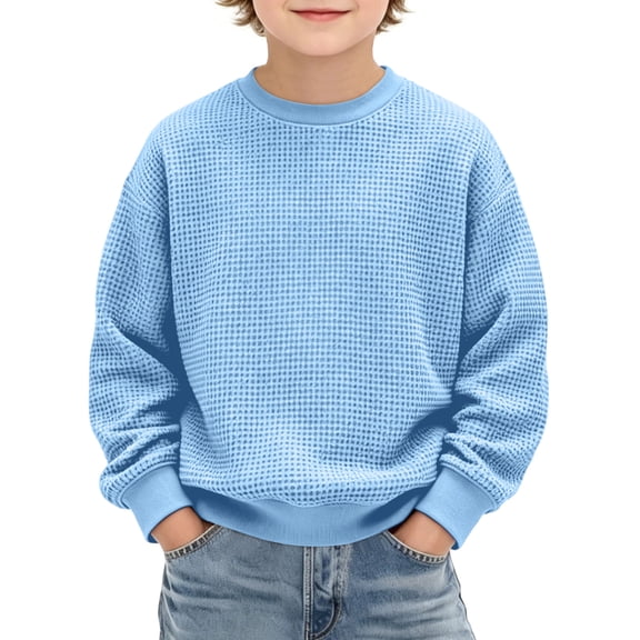 Kids Solid Color Winter Hoodie, Loose Casual Long Sleeve Pullover for Boys & Girls Light Blue 9 Years
