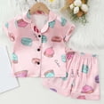thumbnail image 2 of Wenfanal Toddler Pajamas Sets Toddler Girls Birthday Pajamas Goose Print Tops Shorts Set Silk Sleepwear Size 3-4 Years,Pink, 2 of 8