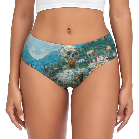 Womens Underwear - Vintage Print Island Skull No Show Seamless Underwear for Women, Stretch Women's Panties, Hipster Soft Comfort Ladies Panties Bikini Underwear Briefs