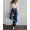 thumbnail image 4 of Women 6 Pockets High Waisted Cargo Pants Wide Leg Casual Pants Combat Military Trouser US 4-18, 4 of 12
