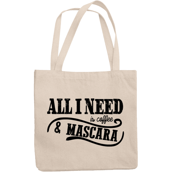 12oz Canvas Tote Bag - All I Need Is Coffee & Mascara, Caffeine Lover Lash Enthusiast Quote - Beauty Themed Merch for Makeup Artist or Cosmetologist, Gift for Makeup Lovers & Beauticians