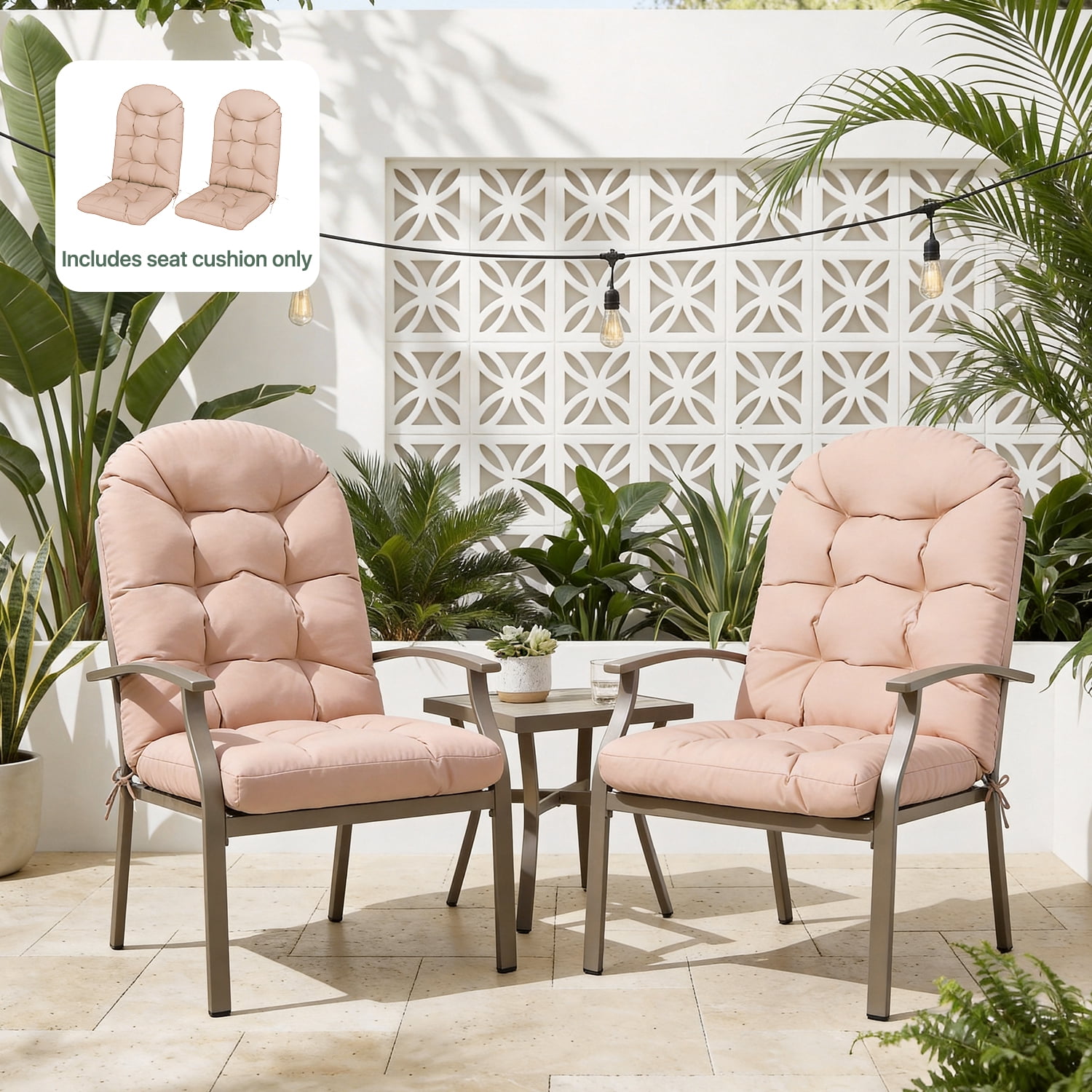 BaPiPro High Back Outdoor Chair Cushions Khaki Set of 2 Water-Resistant Polyester with Ties No Assembly Patio Poolside